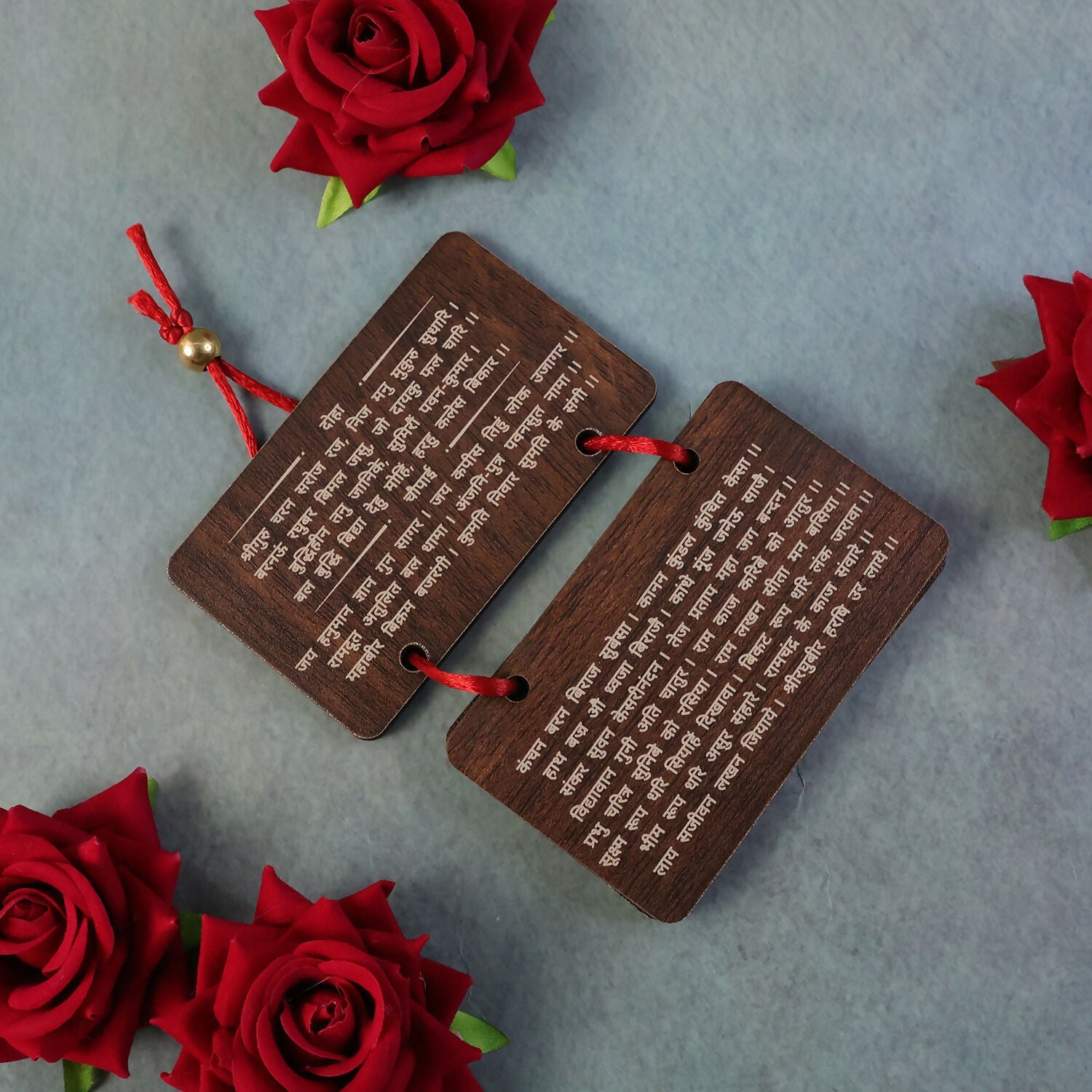 Hanuman Chalisa Wooden Prayer Book – Engraved Devotional Scripture