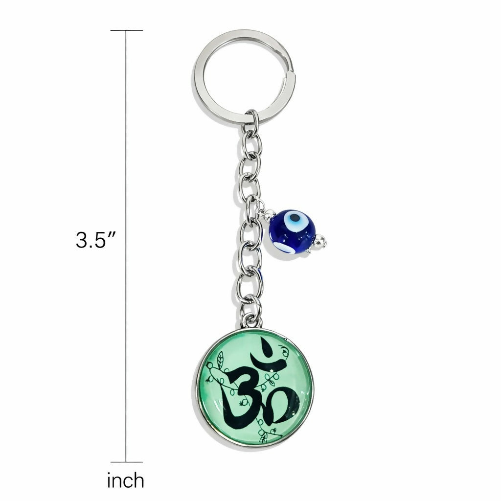 ALVENZA Om Evil Eye Keychain – Protective Green Enamel Spiritual Charm