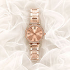 Women's Rose Gold Analog Wrist Watch with Crystal Bezel