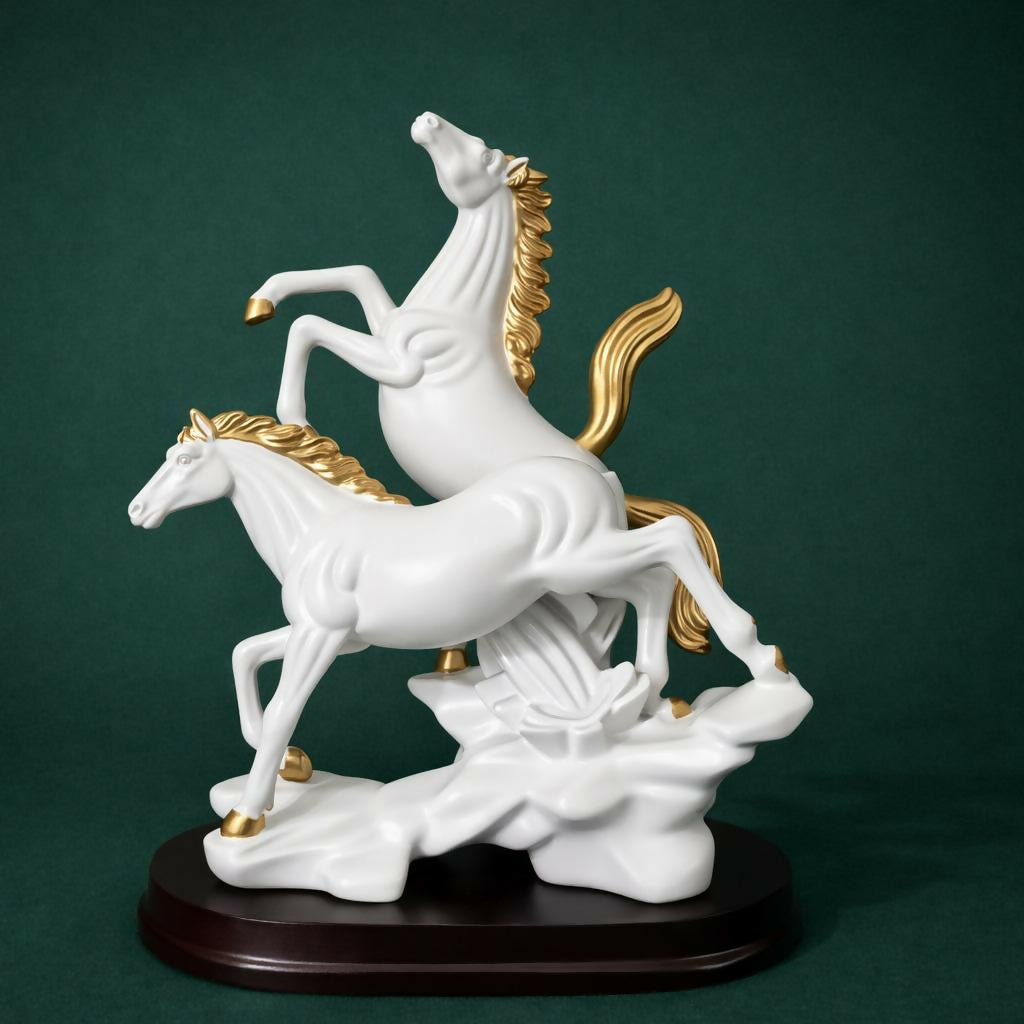 ALVENZA Twin Horse Statue Showpiece for Home Decor Office Table Resin Sculpture (Color may vary 1 PC)