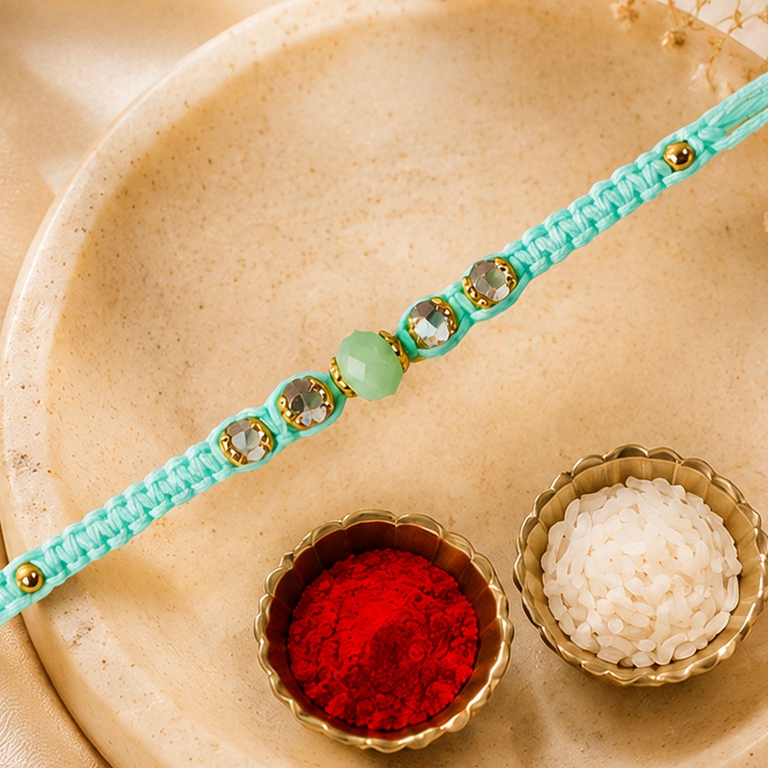 ALVENZA Beautiful Pearl and Stone Rakhi with Bright Beads and Elegant Raksha Bandhan Look