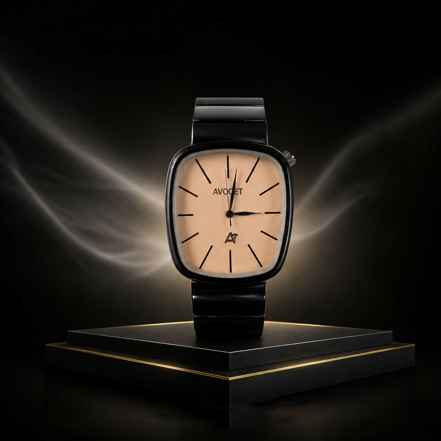 Black Square Analog Watch – Minimalist Champagne Dial for Men