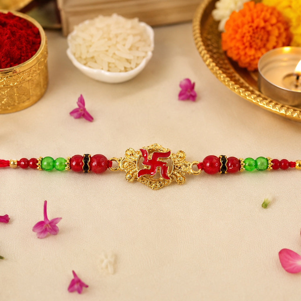 ALVENZA Swastik Symbol Rakhi – Elegant Traditional Festive Accessory