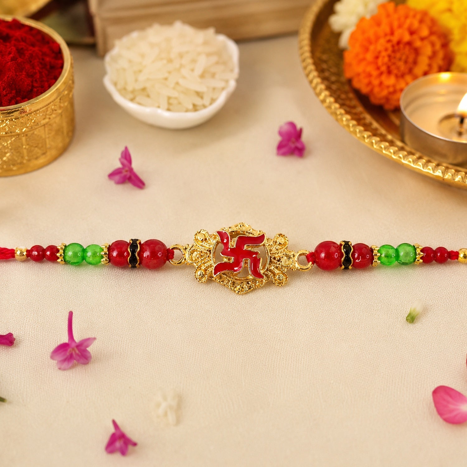 ALVENZA Swastik Symbol Rakhi – Elegant Traditional Festive Accessory