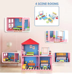 ALVENZA Wooden Doll House Set with 4 Furnished Rooms for Girls