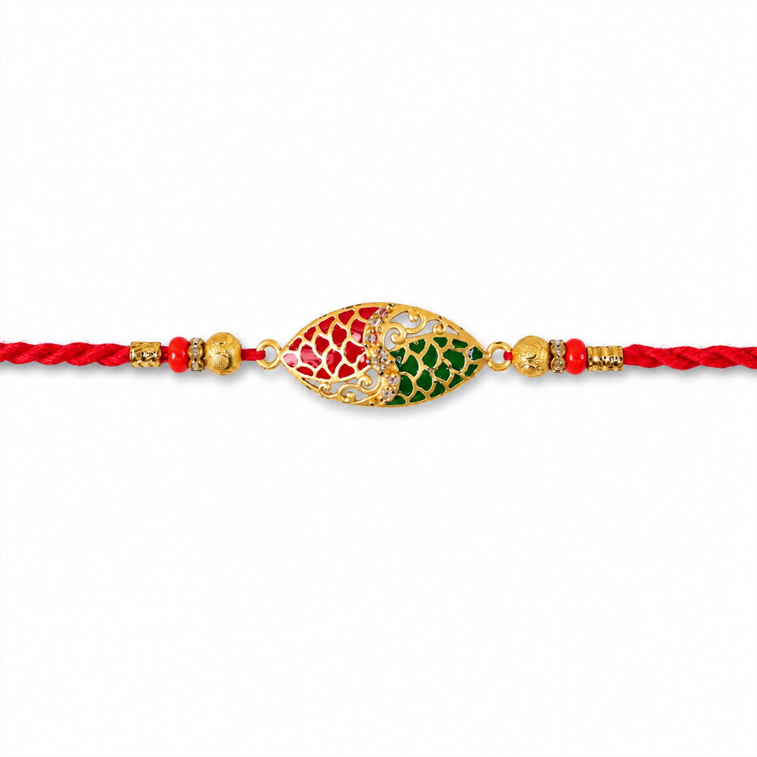 ALVENZA Red & Green Marquise Meenakari Designer Rakhi for Brother Gift Set Combo