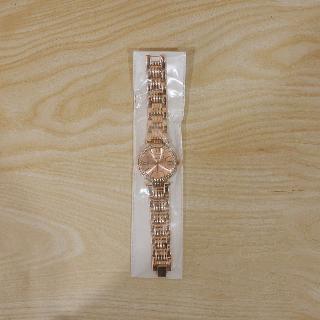 Women's Rose Gold Analog Wrist Watch with Crystal Bezel