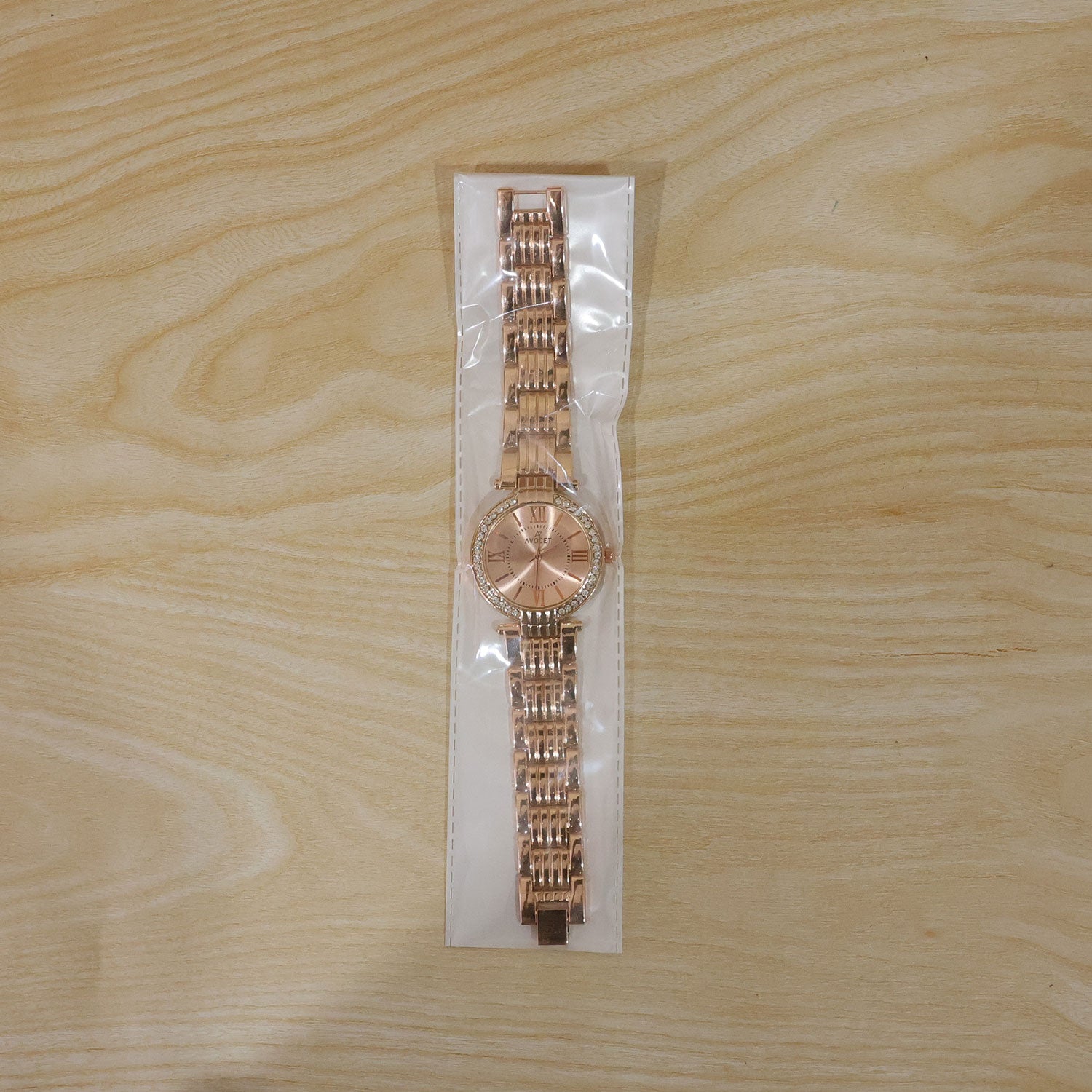 Women's Rose Gold Analog Wrist Watch with Crystal Bezel