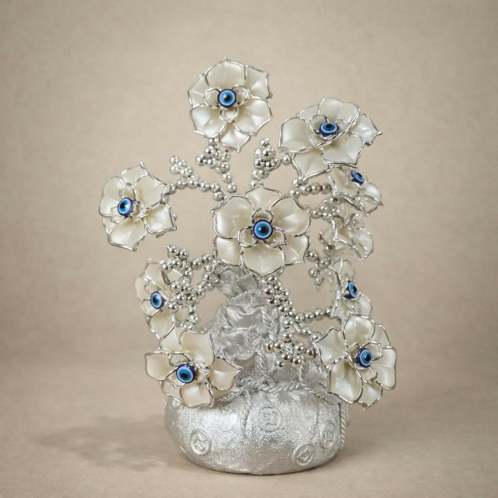ALVENZA Silver Lucky Flower Tree Showpiece – Elegant Home Decor Accent