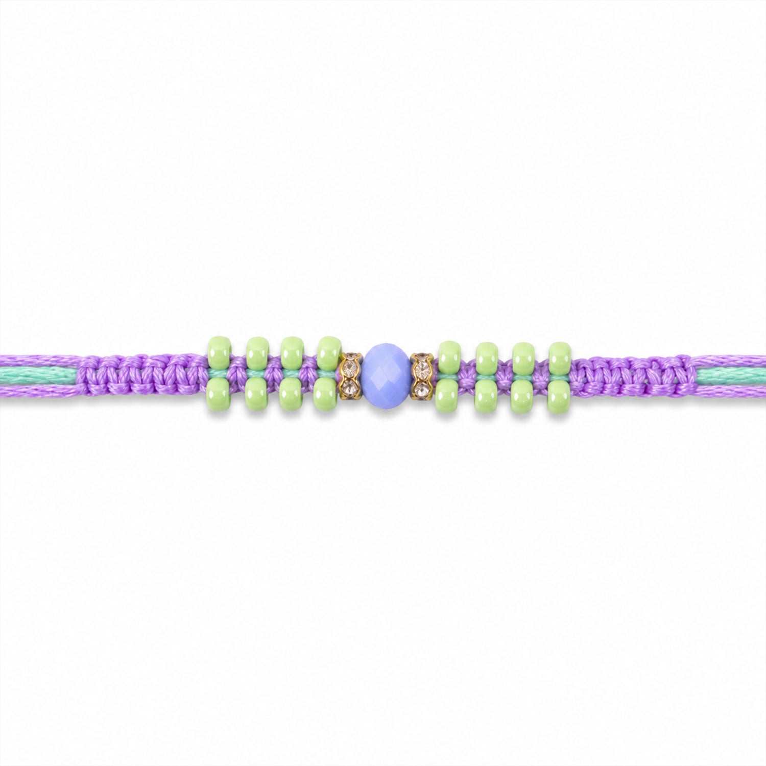 ALVENZA Purple Macrame Bracelet Rakhi with Green Beads, Blue Accent and Playful Thread