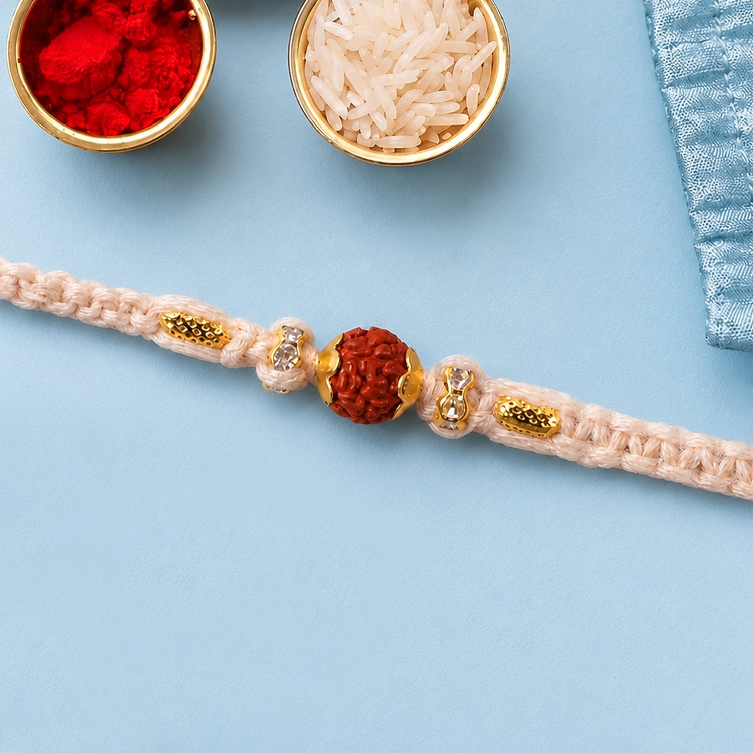 ALVENZA Beautiful Silver Style Rakhi with Soft Beads, Stone Detail and Premium Festive Look