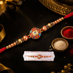 ALVENZA Round Red Meenakari AD Stone Designer Rakhi for Brother with Pearls