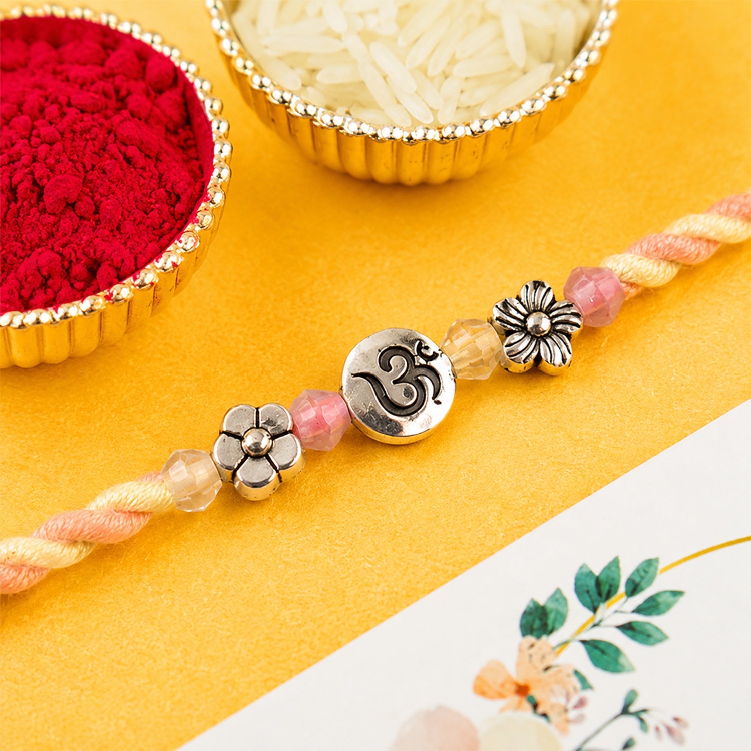 ALVENZA Graceful Pastel Bracelet Rakhi with Silver Centre and Delicate Raksha Bandhan Beauty