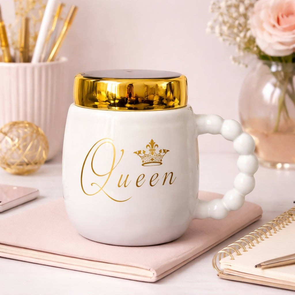 ALVENZA Queen Ceramic Mug – Stylish & Durable Drinkware with Lid