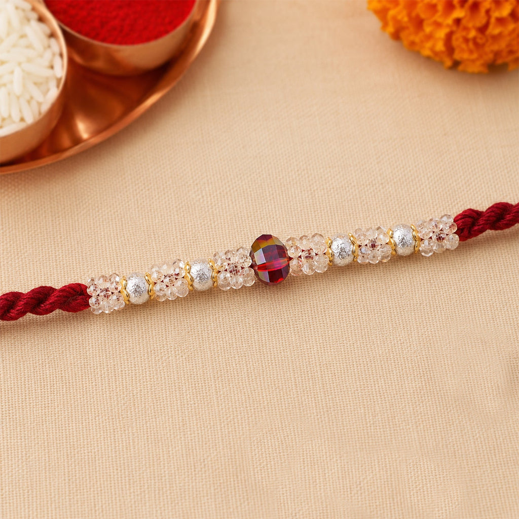 ALVENZA Graceful Pastel Bracelet Rakhi with Silver Centre and Delicate Raksha Bandhan Beauty