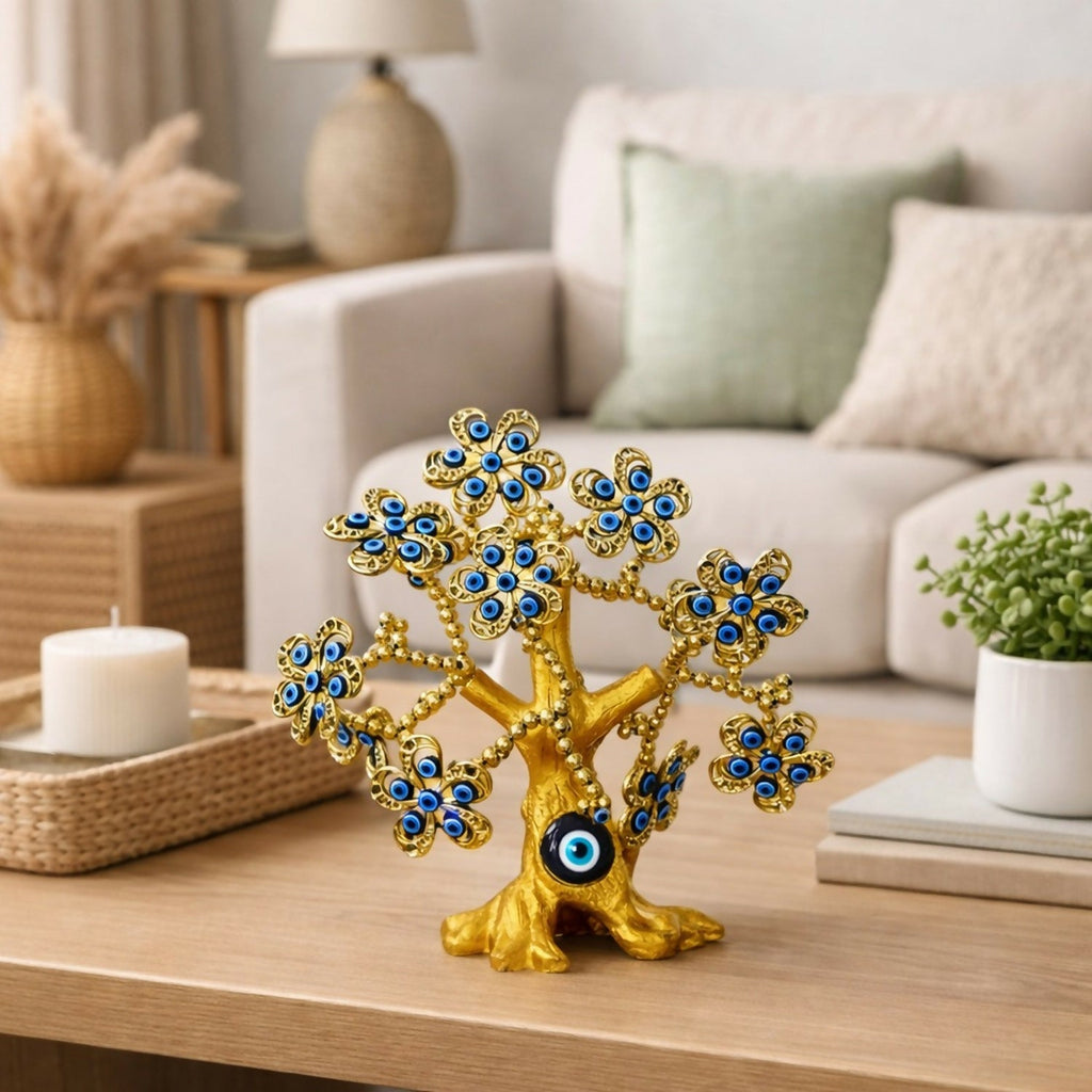 ALVENZA Golden Evil Eye Tree Showpiece – Elegant Home Decor & Protection