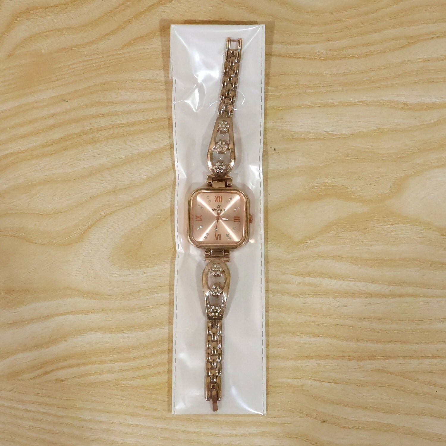 Women's Rose Gold Watch – Square Dial Floral Bracelet