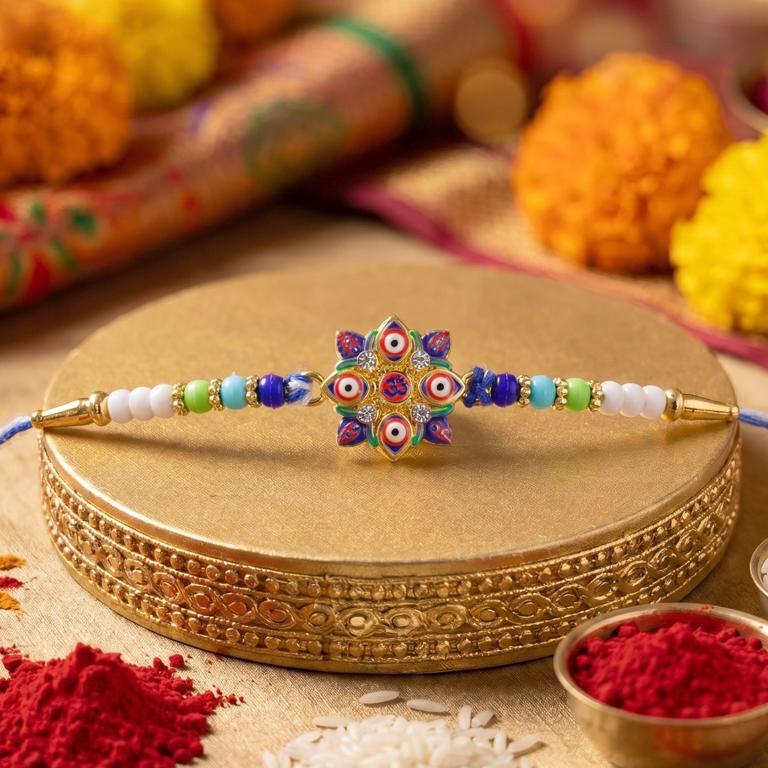 ALVENZA Evil Eye OM Star Rakhi – Symbols of Protection & Tradition