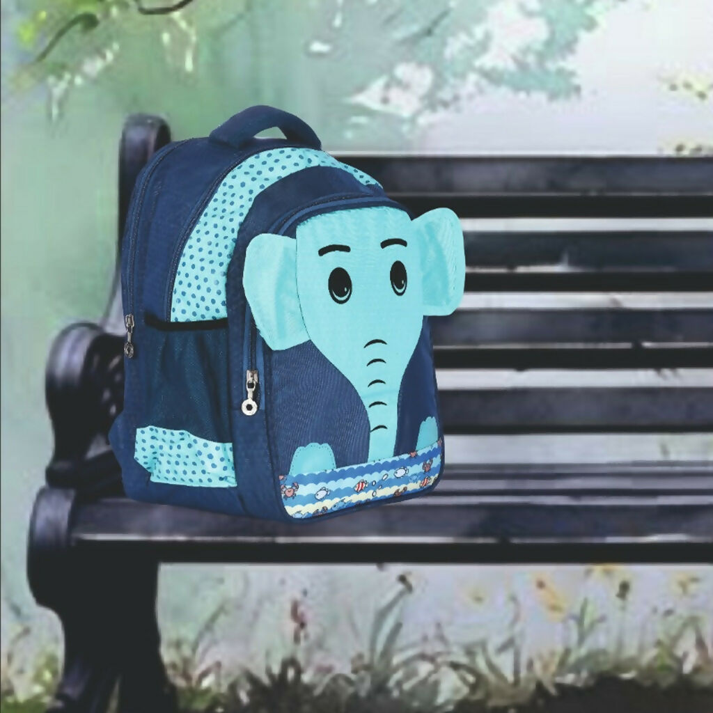 ALVENZA Kids Backpack – Cute Blue Elephant Design with Spacious Compartments