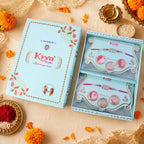 ALVENZA Rectangular Pearl Crystal Rakhi with Red Blue Beads, Roli Chawal Coin and Gift Packing